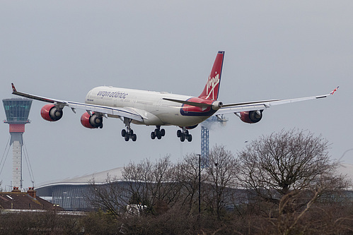 Virgin Atlantic Airbus A340-600 G-VYOU at London Heathrow Airport (EGLL/LHR) Virgin Atlantic Airbus A340-600 G-VYOU at London Heathrow Airport (EGLL/LHR)
