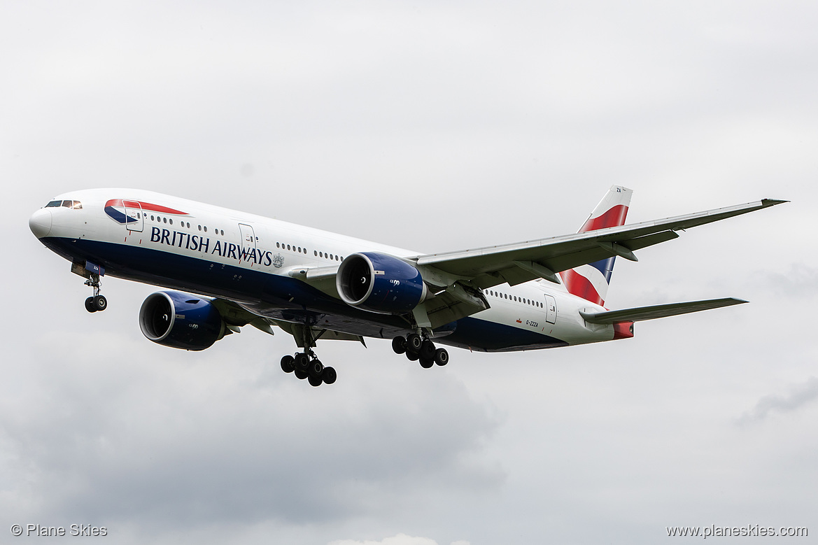 British Airways Boeing 777-200 G-ZZZA at London Heathrow Airport (EGLL/LHR) British Airways Boeing 777-200 G-ZZZA at London Heathrow Airport (EGLL/LHR)