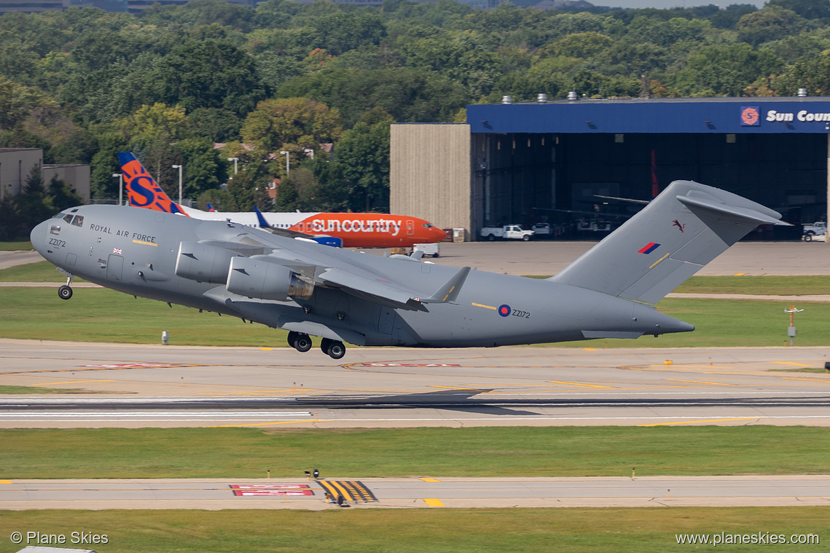 Royal Air Force Boeing C-17A ZZ172 at Minneapolis-St Paul International / Wold-Chamberlain Airport (KMSP/MSP)